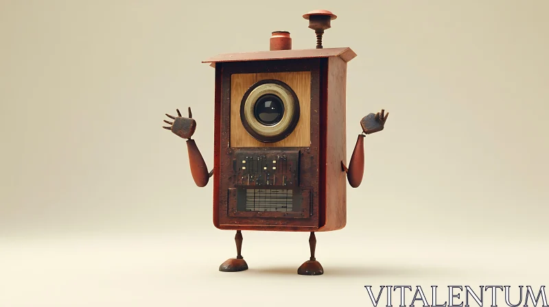 Vintage Robot Figure with Lens Eye AI Image