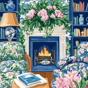 Cozy Room with Floral Armchairs Painting