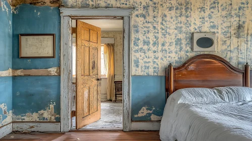 Old Bedroom Interior with Weathered Door