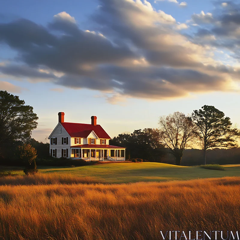 Picturesque Country Home with Red Roof AI Image