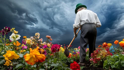 Blooming Garden Under Threatening Skies
