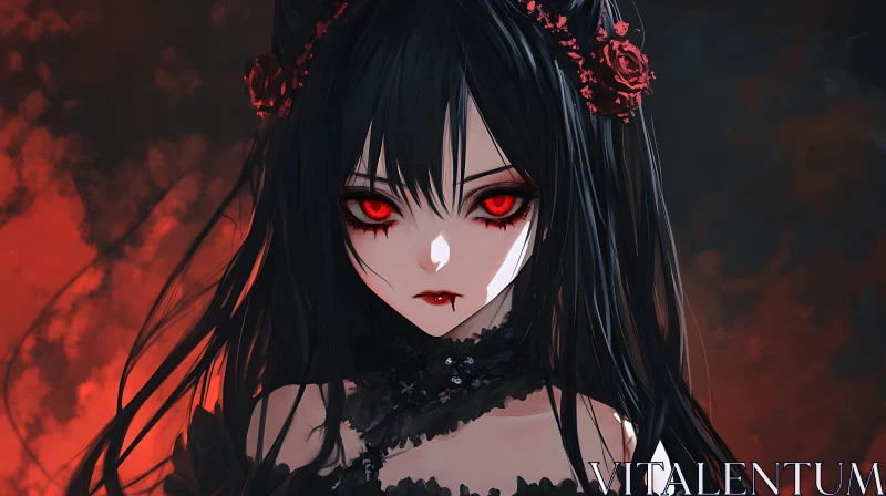 Gothic Anime Portrait with Fiery Background AI Image