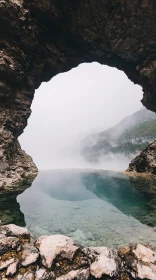 Peaceful Cave Scene with Clear Water Reflection