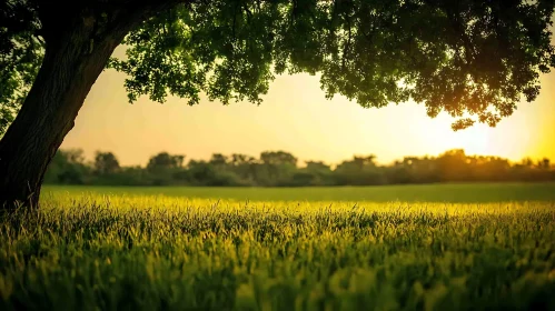 Peaceful Sunset Over Green Field