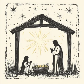 Woodcut Nativity Scene