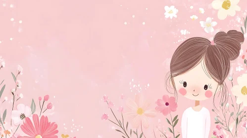 Pink Floral Girl Illustration