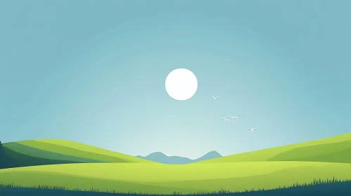 Rolling Hills and Birds Minimalist Art