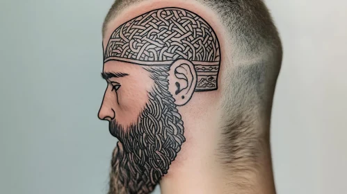 Intricate Bearded Man and Celtic Knot Tattoo Design