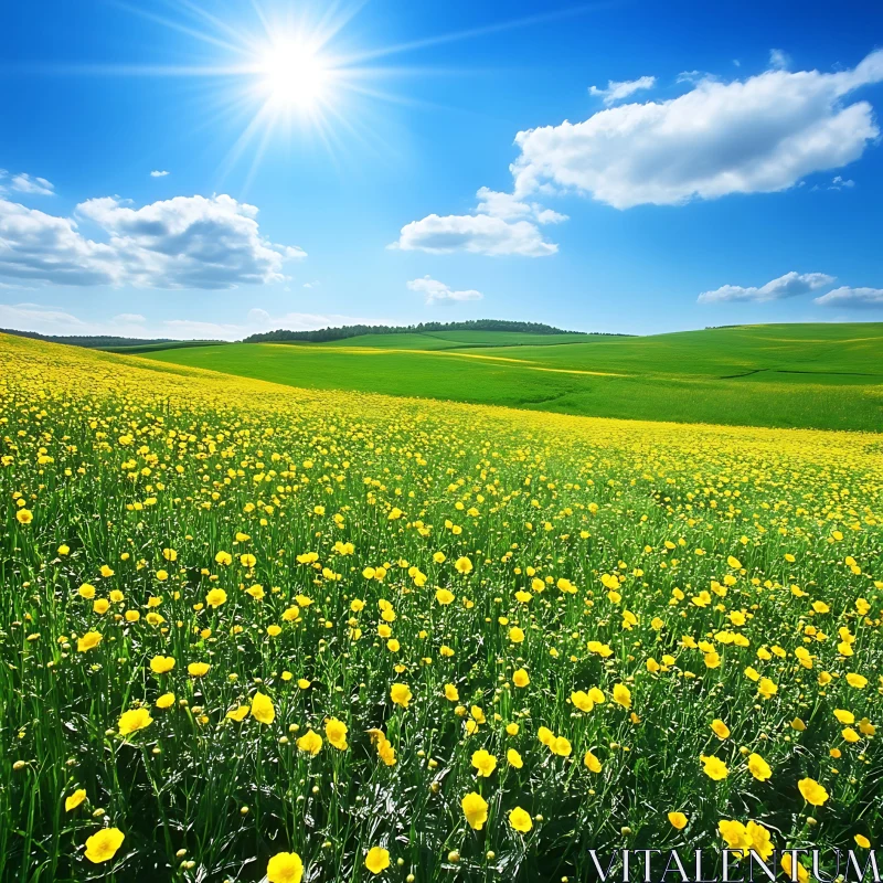 Blooming Meadow Under the Sun AI Image