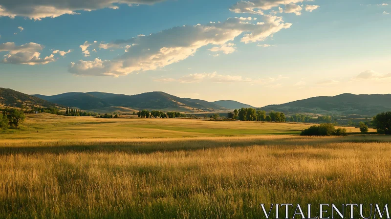 AI ART Scenic Mountain View Overlooking Golden Field