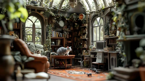 Cozy Interior with Cat and Greenery