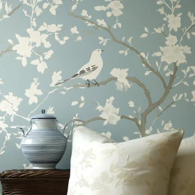 Vintage Floral Wallpaper with Bird Motif