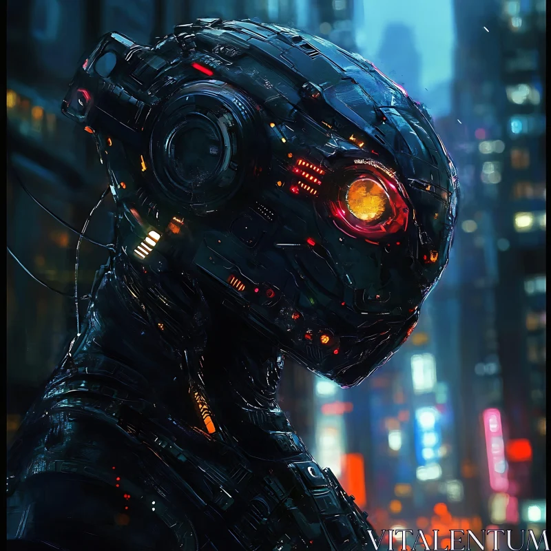 Neon-Infused Cyborg in City AI Image