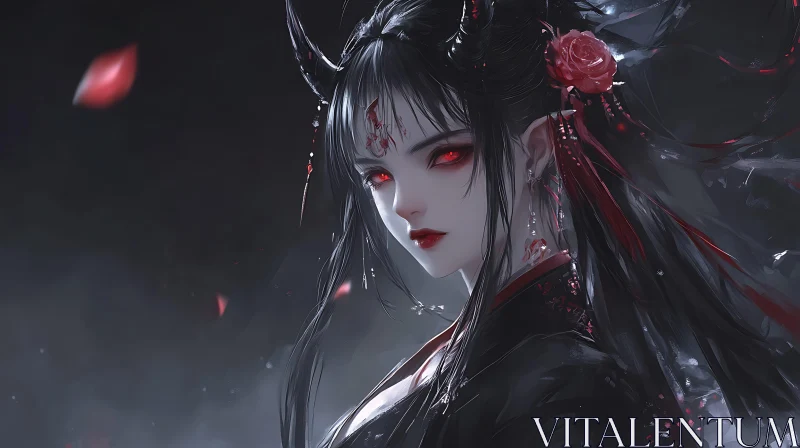 AI ART Dark Beauty Demon Woman with Rose