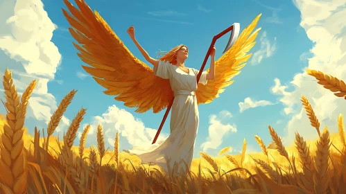 Angel of Harvest in Golden Field