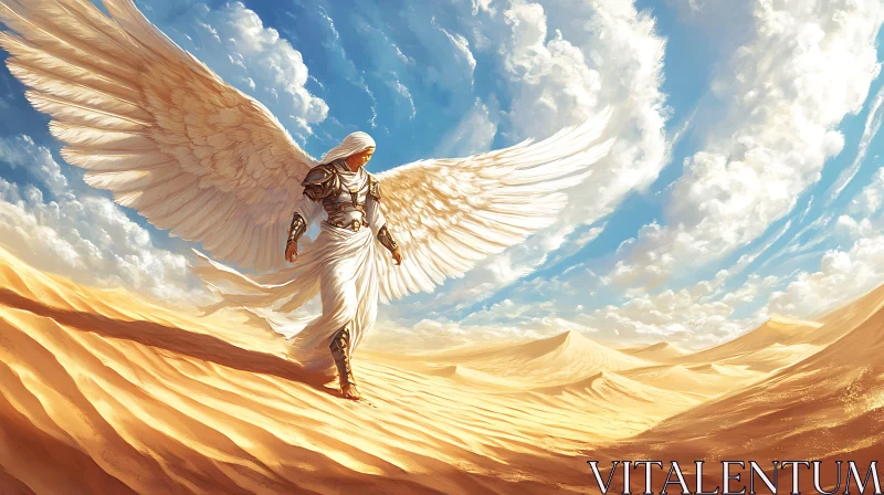 Winged Guardian in Desert Landscape AI Image