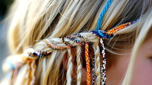 Captivating Blonde Girl with Colorful Beads in Her Hair