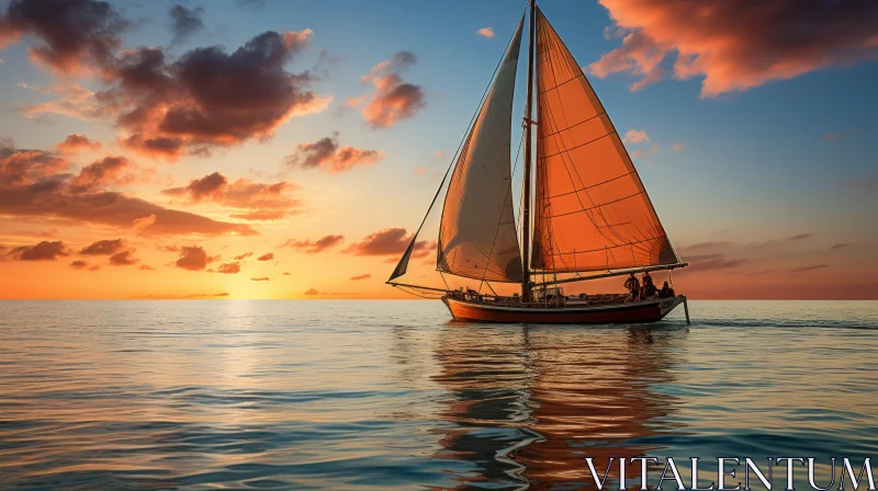 Captivating Sailboat at Sunset: A Romantic and Tranquil Scene AI Image