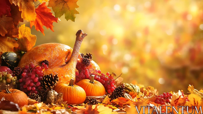 AI ART Autumnal Thanksgiving Turkey and Pumpkin Still Life