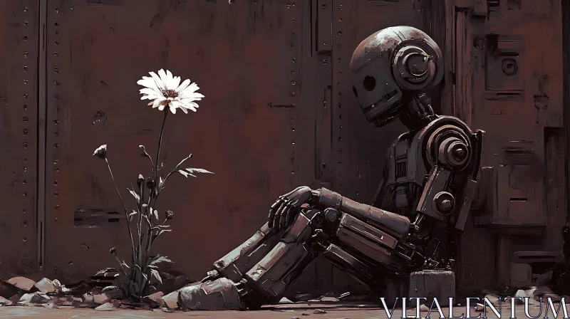 AI ART Robot's Quiet Contemplation with a Flower