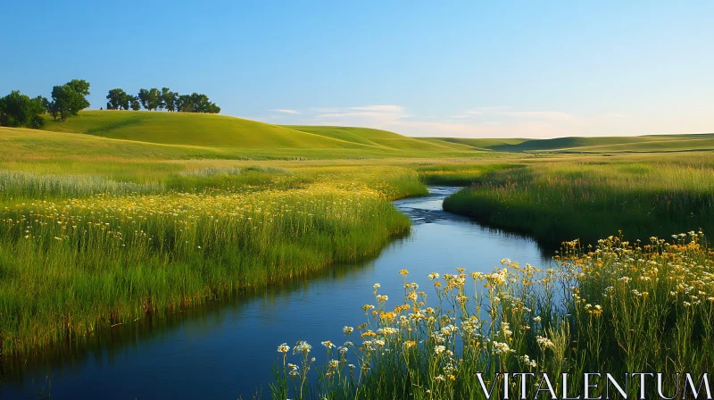 AI ART Tranquil Meadow River Landscape