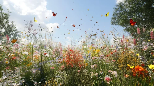 Floral Meadow with Butterflies