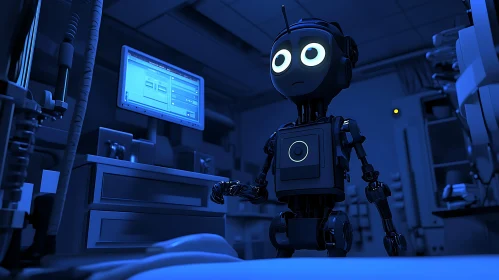 AI Robot Stares at Monitor
