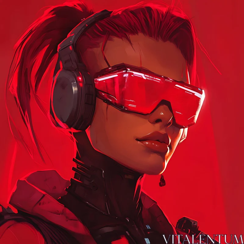 High-Tech Female in Red Aesthetic AI Image