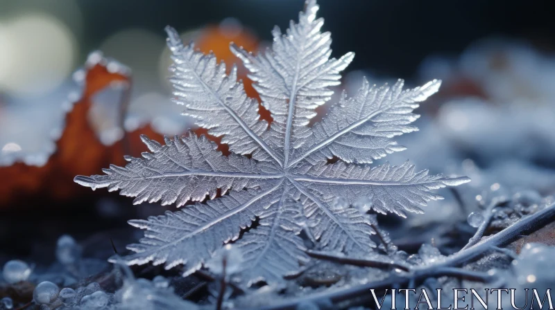 AI ART Elegant Frozen Leaf - Silver and Navy Tints