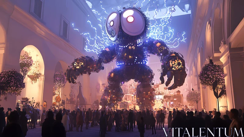 AI ART Giant Robot Overlooking Spectators