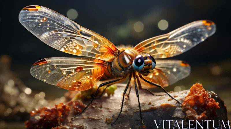 Golden Amber Dragonfly: A Sci-fi Inspired Insect Portrait AI Image