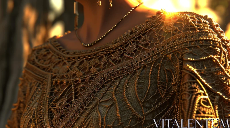 Golden Lace Dress with Beautiful Pattern | Fashion Photography AI Image