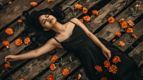 Graceful Serenity: Captivating Photo of a Woman in a Black Dress