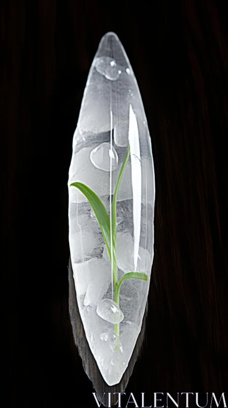Icepunk Artistry: Leaf Encased in Glass Sphere AI Image