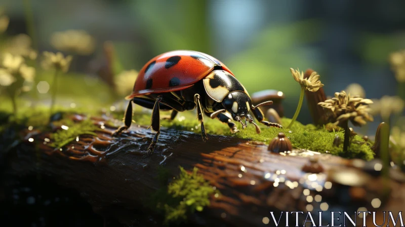 Realistic Ladybug on Mossy Log - Unreal Engine Render AI Image