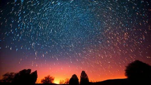 Star Trails Over Richly Colored Night Sky