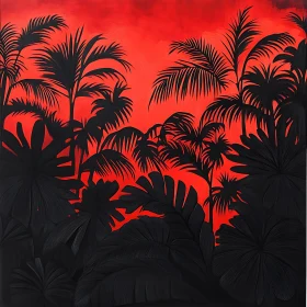 Tropical Palms in Crimson Silhouette