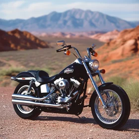 Black Motorcycle Against Desert Landscape