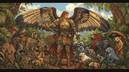 Guardian Angel Among Animals Painting