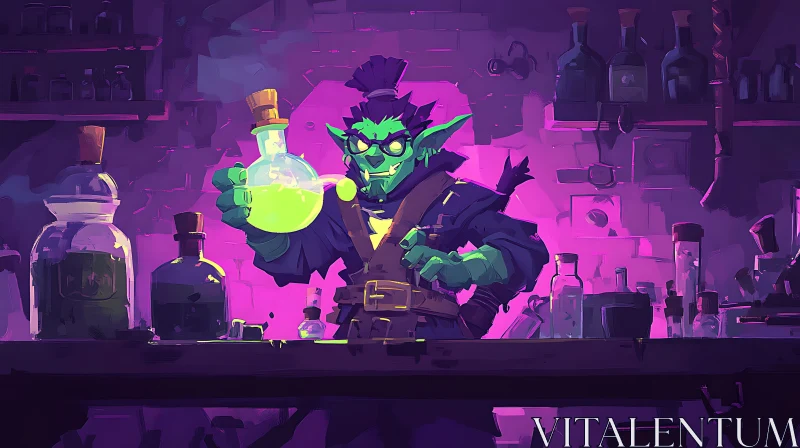 AI ART Green Goblin Mixing Magical Concoctions