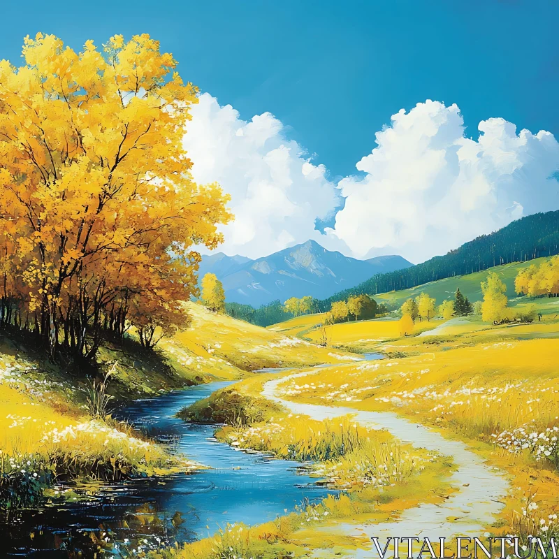 Scenic River Through Golden Fields AI Image