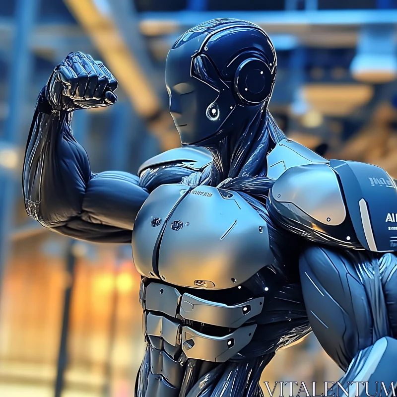 Muscular Cyborg Displaying Strength AI Image