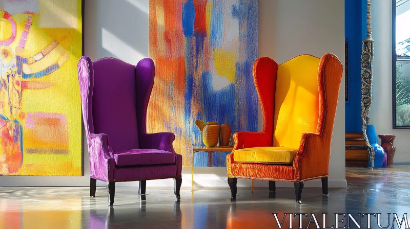 AI ART Vibrant Armchairs with Artistic Backdrops