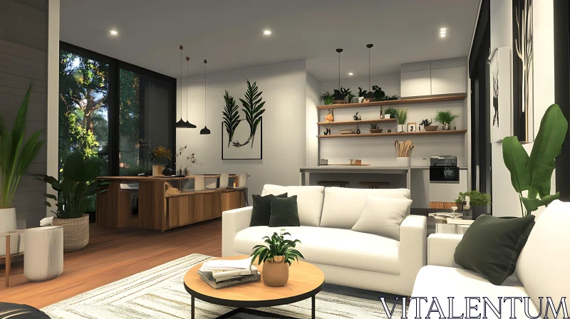 Modern Living Room Interior with Plants AI Image