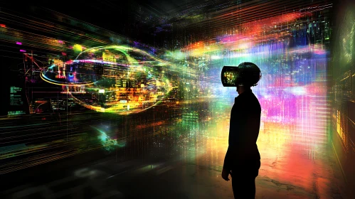 Virtual Reality Headset User in Digital World