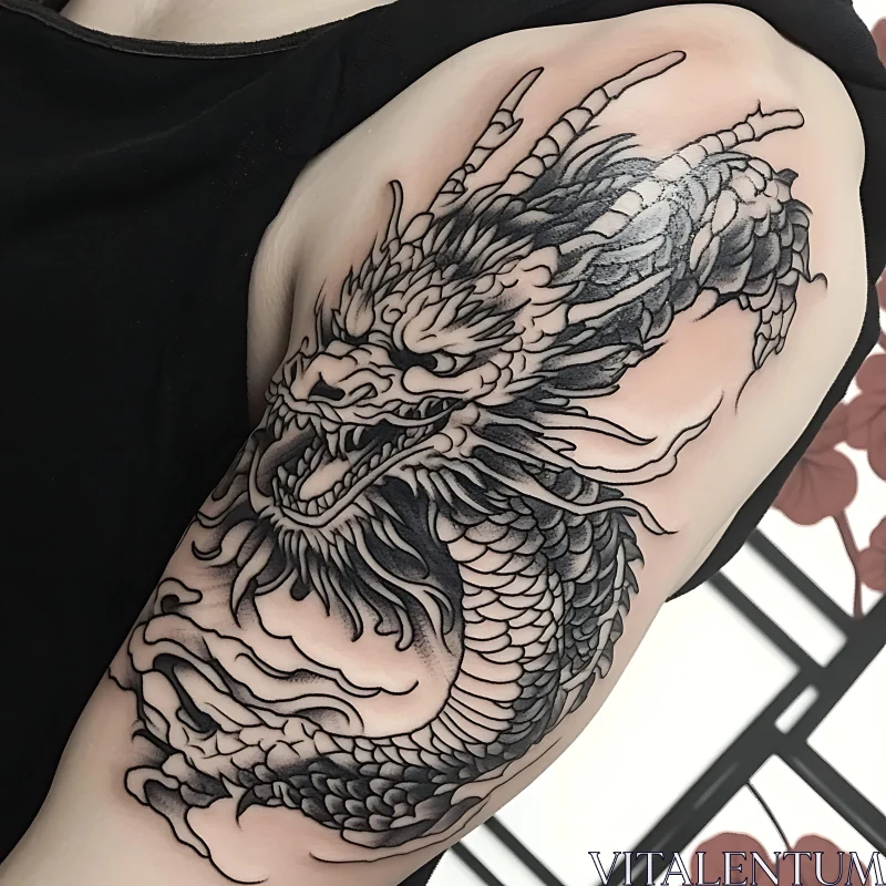 Mythical Dragon Arm Tattoo in Black and Grey AI Image