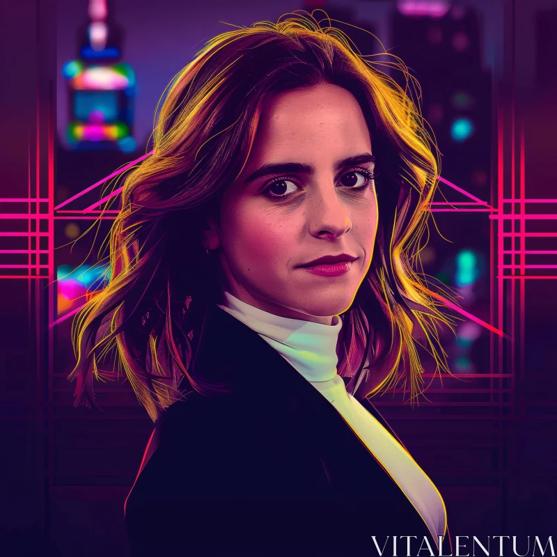 AI ART Emma Watson's Digital Neon Portrait