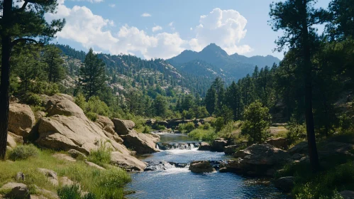 Tranquil River Amid Mountains and Forest