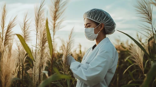 Female Scientist Among Wheat Stalks