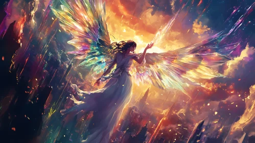 Celestial Angel Above Cityscape Painting